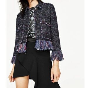 For The Republic Multicolored Rock N Roll Tweed Fringe Hem Blazer Jacket Size 8P